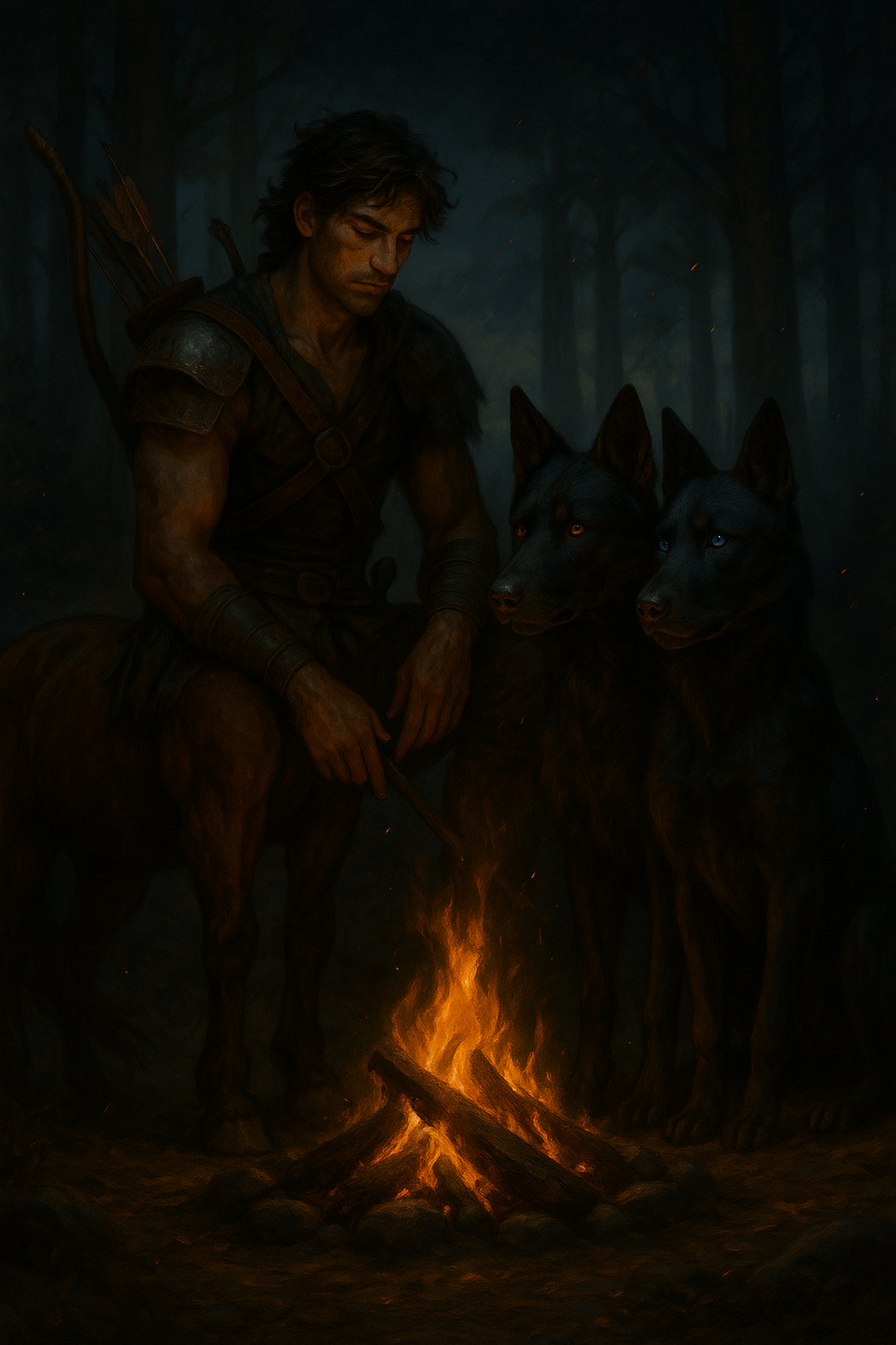 Kaion and Dusmos by the fire placeholder